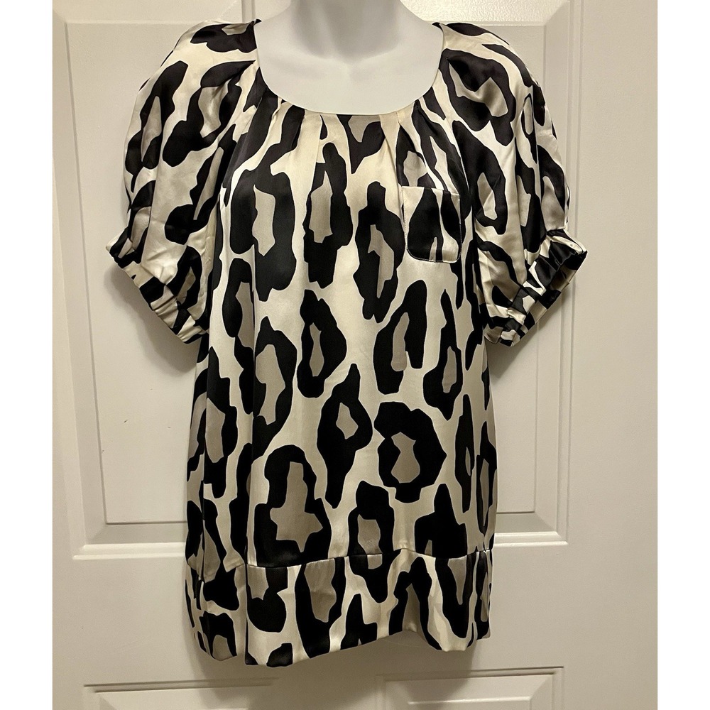 Sonia Rykiel White Gray Silk Shirt Top Size 36/Small Animal Print Women’s